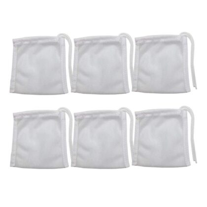 Fish Tank Small Sized Filter Bags, 6 Pack High Flow Bags 3 By 4 Inches Aquarium Filter Media Mesh Bags With Nylon Drawstrings,White