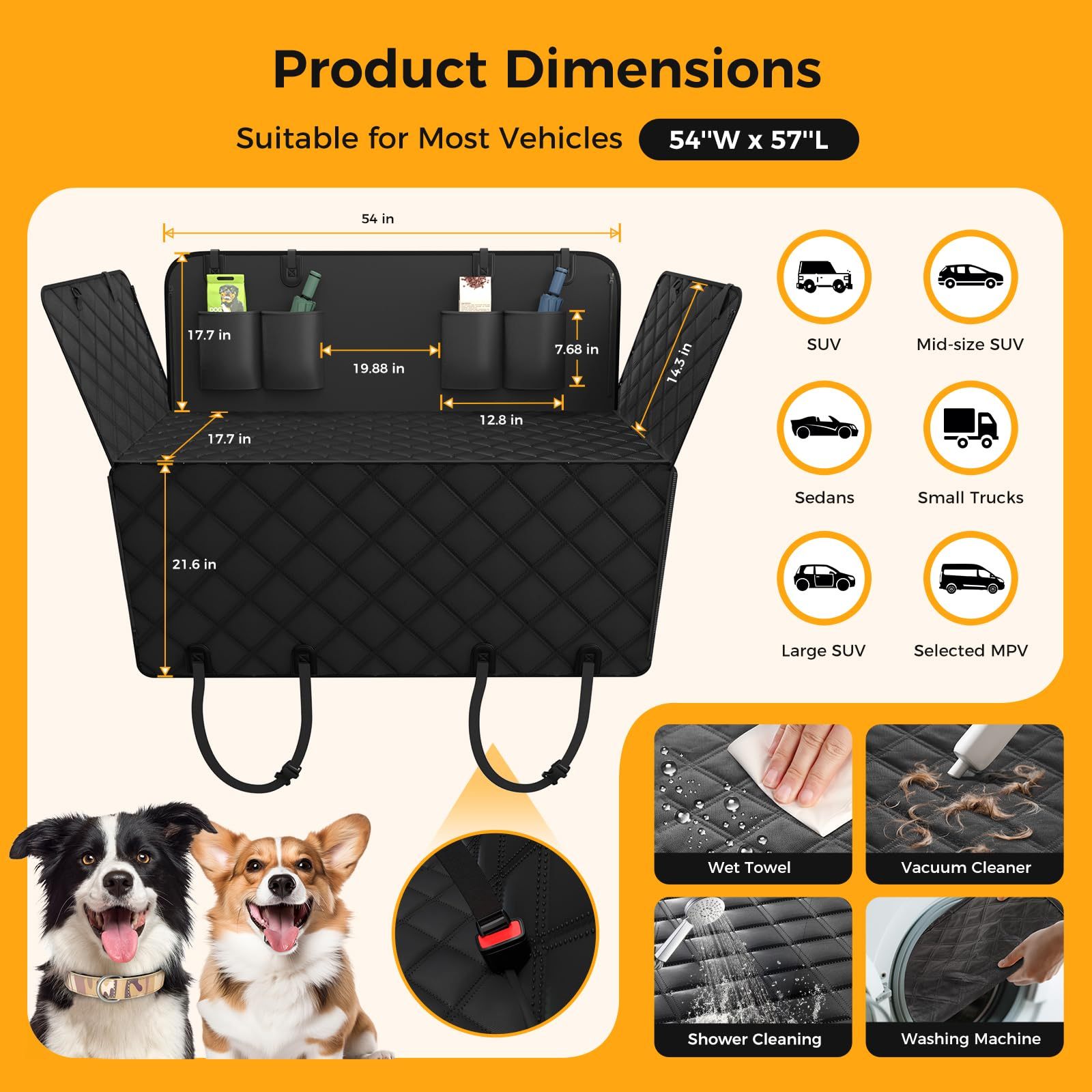 Dog Car Seat Cover For Back Seat, Waterproof Scratch Proof Nonslip Seat Cover,Duty Scratch Soft Dog Hammock For Car For Cars Trucks And SUVs Black - Image 3