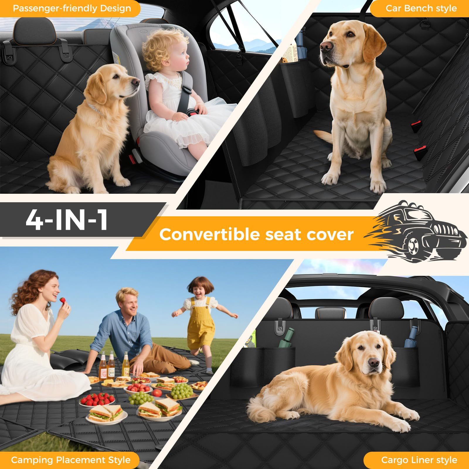 Dog Car Seat Cover For Back Seat, Waterproof Scratch Proof Nonslip Seat Cover,Duty Scratch Soft Dog Hammock For Car For Cars Trucks And SUVs Black - Image 6