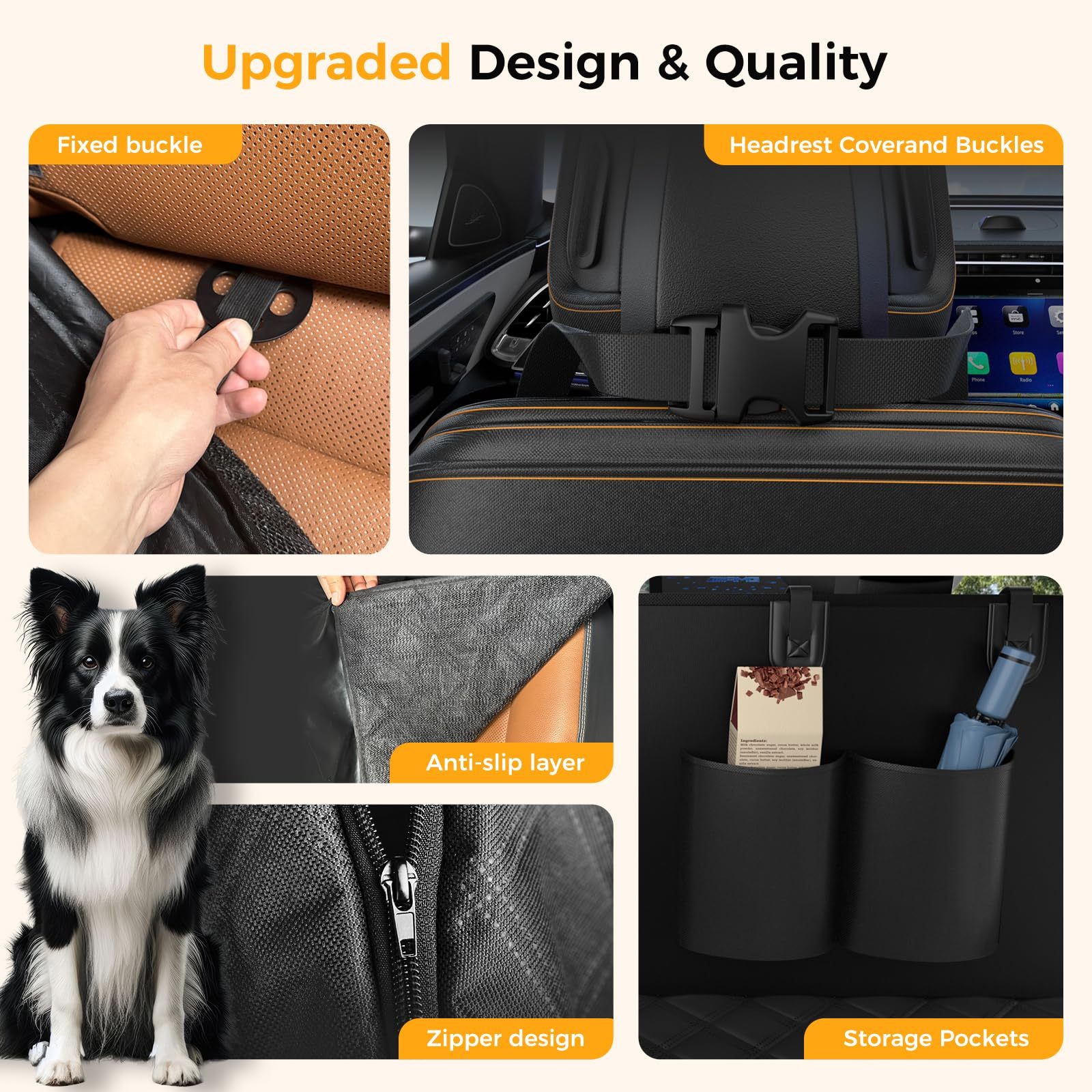 Dog Car Seat Cover For Back Seat, Waterproof Scratch Proof Nonslip Seat Cover,Duty Scratch Soft Dog Hammock For Car For Cars Trucks And SUVs Black - Image 5